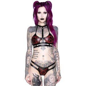 Killstar ✦ Raise Hell Cage Bra ✦ Gothic Red Black Strappy Choker Detail M NWT